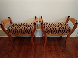 NICE pair of Bedermier-ish stools, with fabric that your favorite cougar will LOVE!