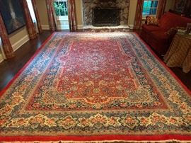 Vintage Persian Kerman, hand woven, 100% wool face, measures 11' x 17'.