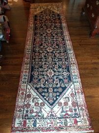 Vintage Persian Sarouk runner, hand woven, 100% wool face, measures 3-4 x 11-9.