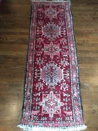 Vintage Persian Heriz runner, hand woven, 100% wool face, measures 2-4 x 6-6.