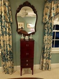 1930's Berkey & Gay mirror, mahogany jewelry chest.