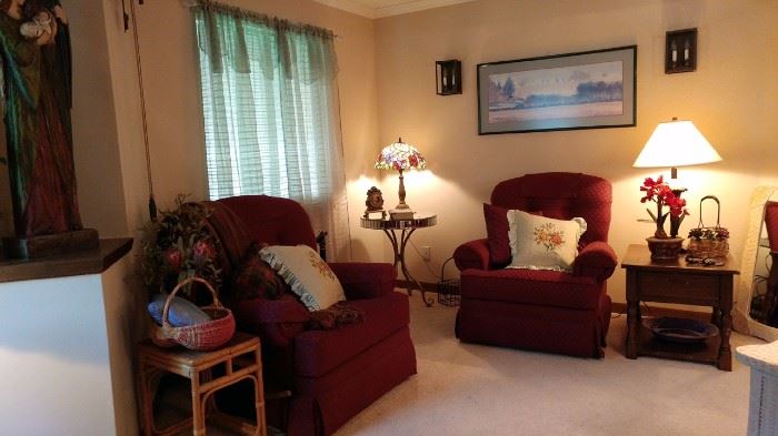 pair of recliners and end tables