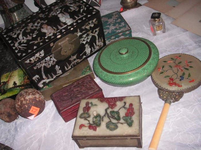  Antique Chinese Jade Mirror & Box