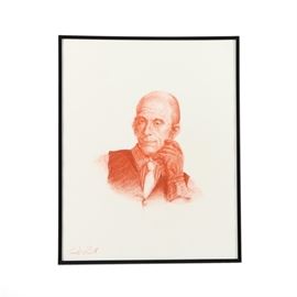 Sarah Purnell Pencil Drawing: A Conte/ Sanguine pencil study depicting a male portrait by 2017 Maryland Institute of Art graduate, Sarah Purnell. It is signed by the artist to the lower left. Presented behind plexiglass, with a bracket to the verso for hanging, housed in contemporary frame.