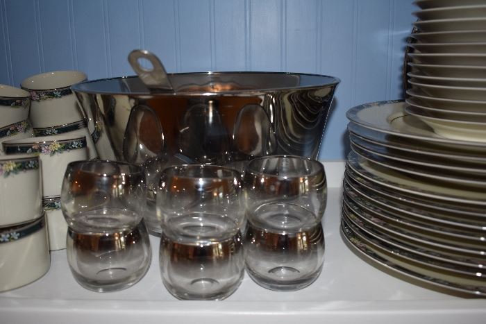 Glass Punch Bowl with Matching Cups and Ladle