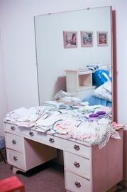 Vanity is for sale ($65) as well as all the hand-made doilies and table scarves.