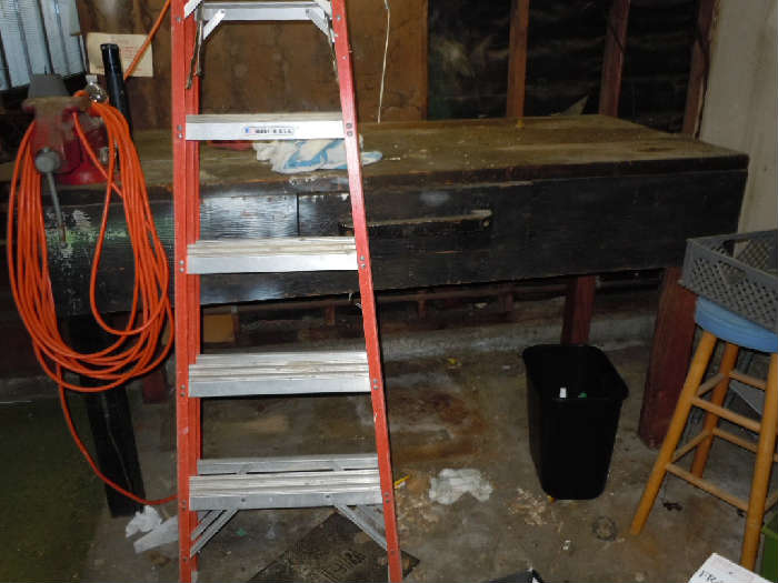 Garage items, work bench, ladders, etc