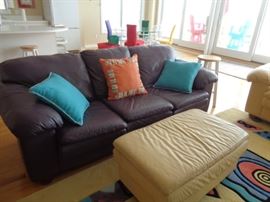 Buttery leather sofa and ottoman