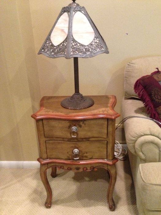 Side Table, Slag Glass Lamp