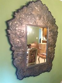Large Ornate Tin Punched Mirror