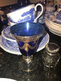 stunning cobalt glass trimmed in gold