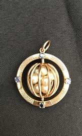 18K Gold  Sphere Pendant with Gems and Pearls