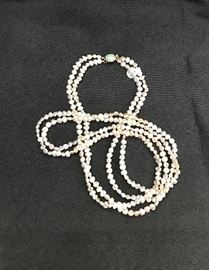 Double Stand of Fresh Water Pearls with 14K and Jade Clasp