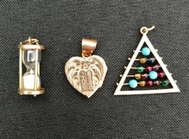 Hour Glass Charm, 18K Heart Pendant, 14K Triangle Pendant 