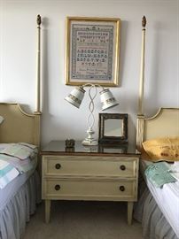Tole Lamp with Matching Twin Beds and Chest
