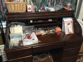 Roll top desk with cards, etc.