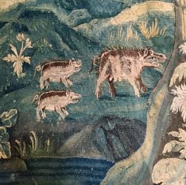 Wild boar on Flemish 18th c. tapestry. 