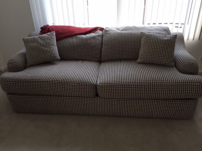 Custom, solid wood sofa bed. Zig zag black and white. Very clean, attached pillows . $200. Not at this sale, ask Kathy for info