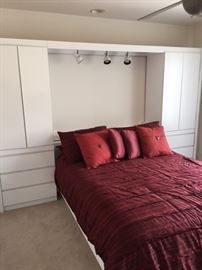 Fabulous 5 piece bedroom set. Queen bed with frame. Cabinets are on each side of bed , lighting overhead dressers and computer cabinet also used for media and tv. Ask Kathy for information, not at this sale. This is available in Highland Park $1000