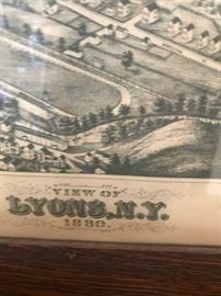 Litho of Lyons, 1889.  Was put in a frame smaller than map; however, original margins are intact, yet forlded.
