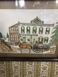 One of three watercolors done by local artist Ernie Humbert in 1998.  This portrays the Hotchkiss Peppernint building.