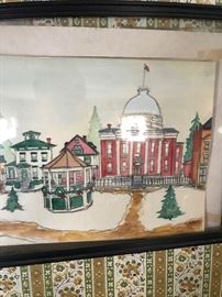 Ernie Humbert's portrayal of the Park of Lyons with Courthouse and Arseneau home.  