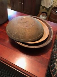 Three early wooden bowls.