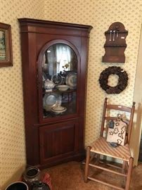Pennsylvannia House cherry corner cupboard.  Early chair.