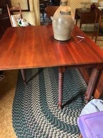 Pennslyvannia House cherry dropleaf table with spool gate legs.  Another image of previously described Lyons jug.