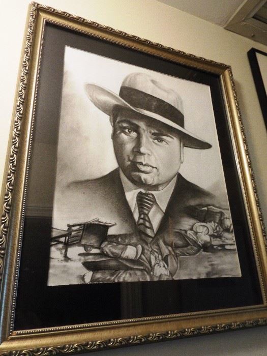 Original charcoal drawing of Al Capone