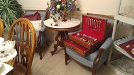 Eastlake marble top mahogany dresser 44 pieces of Gorham sterling silver flatware