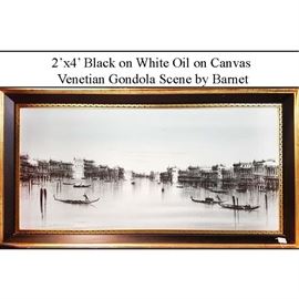 Art Barnet Oil On Canvas Black And White Venetian Scene
