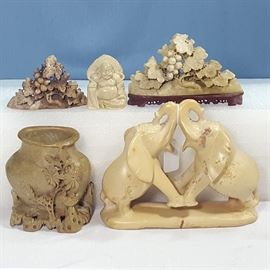 Asian Arts African Stone Soapstone Carvings Elephants Buddha Florals