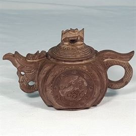 Asian Arts Carved Soapstone Dragon Teapot