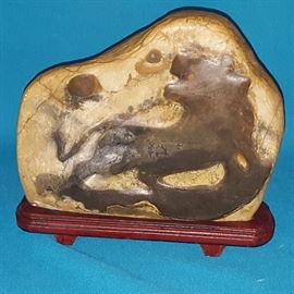 Asian Arts Suiseki Scholar Stone Carved Lion Picture Rock