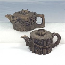 Asian Arts Wood Theme Carved Clay Stone Teapots