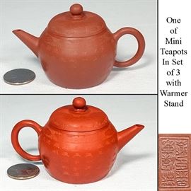 Asian Arts Yixing Zisha Clay Mini Teapots With Warmer base B