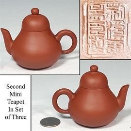 Asian Arts Yixing Zisha Clay Mini Teapots With Warmer base C