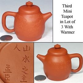 Asian Arts Yixing Zisha Clay Mini Teapots With Warmer base D