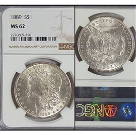 Cur Coins MS62 Morgan 1889 Silver Dollar NGC Graded