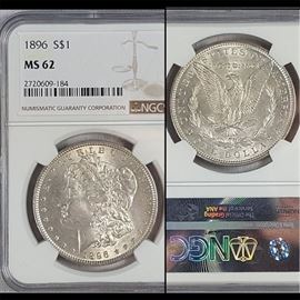 Cur Coins MS62 Morgan 1896 Silver Dollar NGC Graded