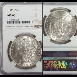Cur Coins MS63 Morgan 1885 Silver Dollar NGC Graded