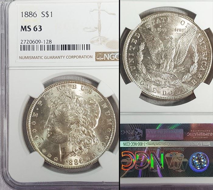 Cur Coins MS63 Morgan 1886 Silver Dollar NGC Graded