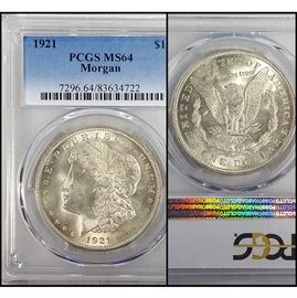 Cur Coins MS64 Morgan 1921 Silver Dollar PCGS Graded