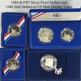 Cur Coins Silver Dollars And Half Dollars In Display Boxes