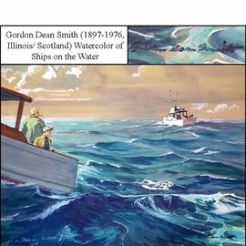 Art Smith Gordon Dean Watercolor Ships On The Water