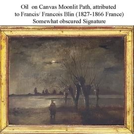 Art Blin Francis Francois Attrib Oil On Canvas Cloudy Monlit Night