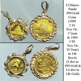 Cur Coins Gold Chinese Panda Five And Ten Yuan In Bezels
