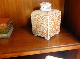 Japanese porcelain hand painted  19th century cinnabar color enamel decanter.