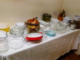 corning ware, and copper chaffing pot.